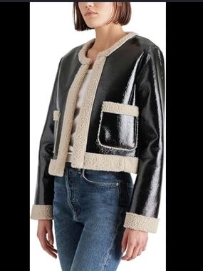 Black Patent Leather and Shearling Jacket